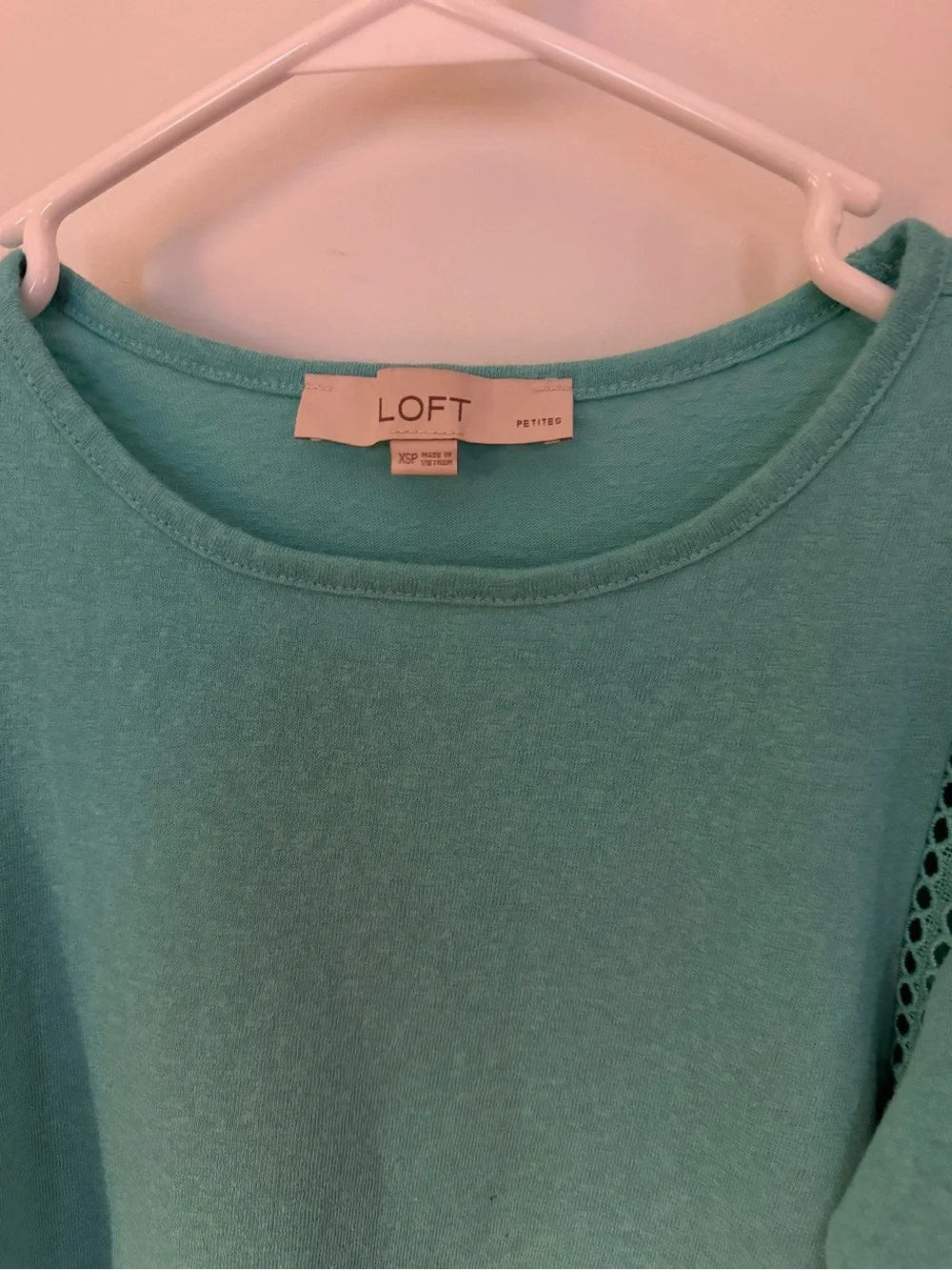 LOFT Teal Puff-Sleeve Eyelet Knit Top